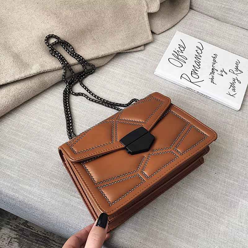 Yogodlns Vintage Rivet Chain Small Shoulder Bags for Women Flap PU Leather Fashion Small Square Crossbody Bag Designer Handbag