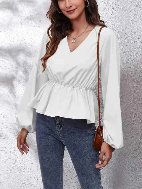 Elegant Women's Casual Shirt with Lantern Sleeves