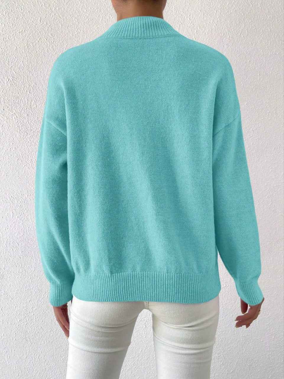 Women's Pullover Sweater Casual Solid Color Mid-high Neck Long-sleeved Knitted Tops Clothing