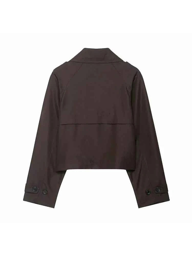 Fashion Lapel Short Trench Coats Women Double Breasted Pockets Jackets Female Autumn Winter New Office Lady Solid Outwear ﻿