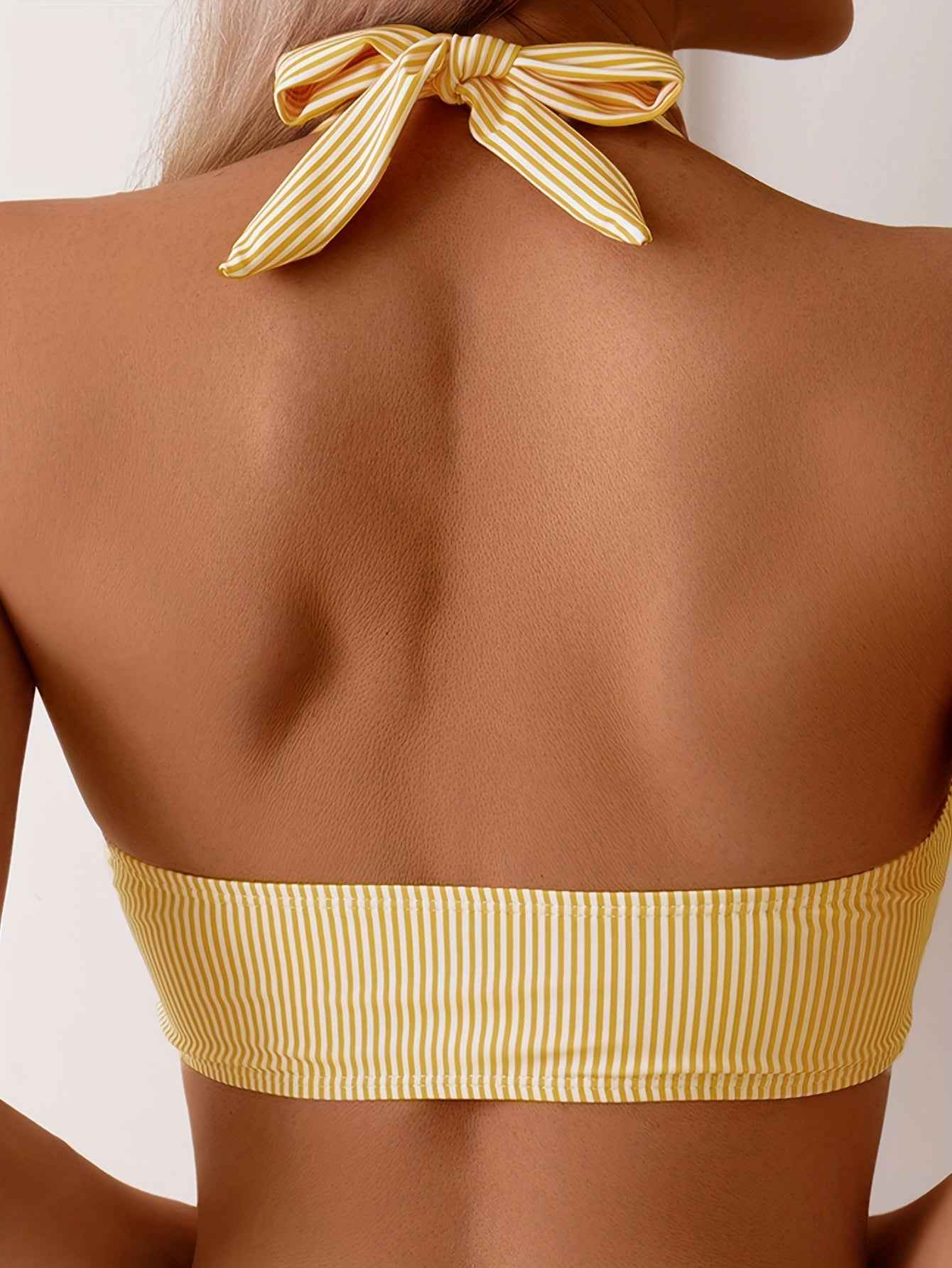 25SS Summer Trend Halter Neck Striped Tie Bikini Swimsuit for Women, Sexy Bikini Two-Piece Set Cross Beach Vacation Swimwear