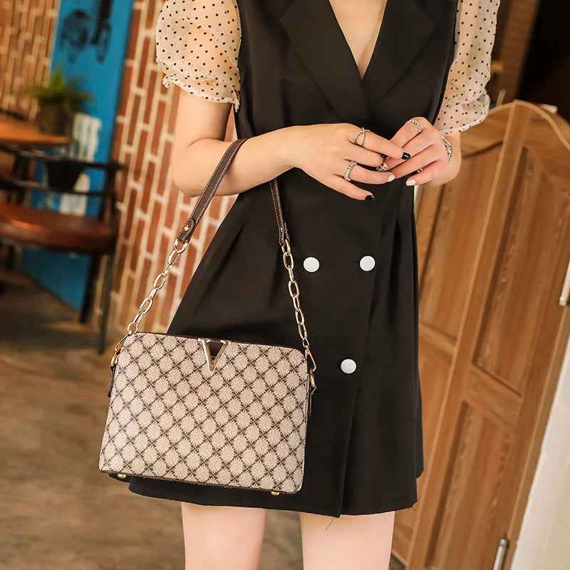 New Luxury Designer Shoulder Bag for Women Pu Leather Crossbody Messenger Female Bags Fashion Chain Sling Ladies Plaid Handbags