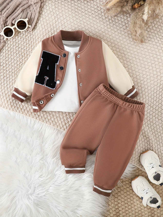 Baby Boys Letter Casual Outfits, Trendy Baseball Coat & Pants Outdoor Set, Kids Clothes Autumn And Winter
