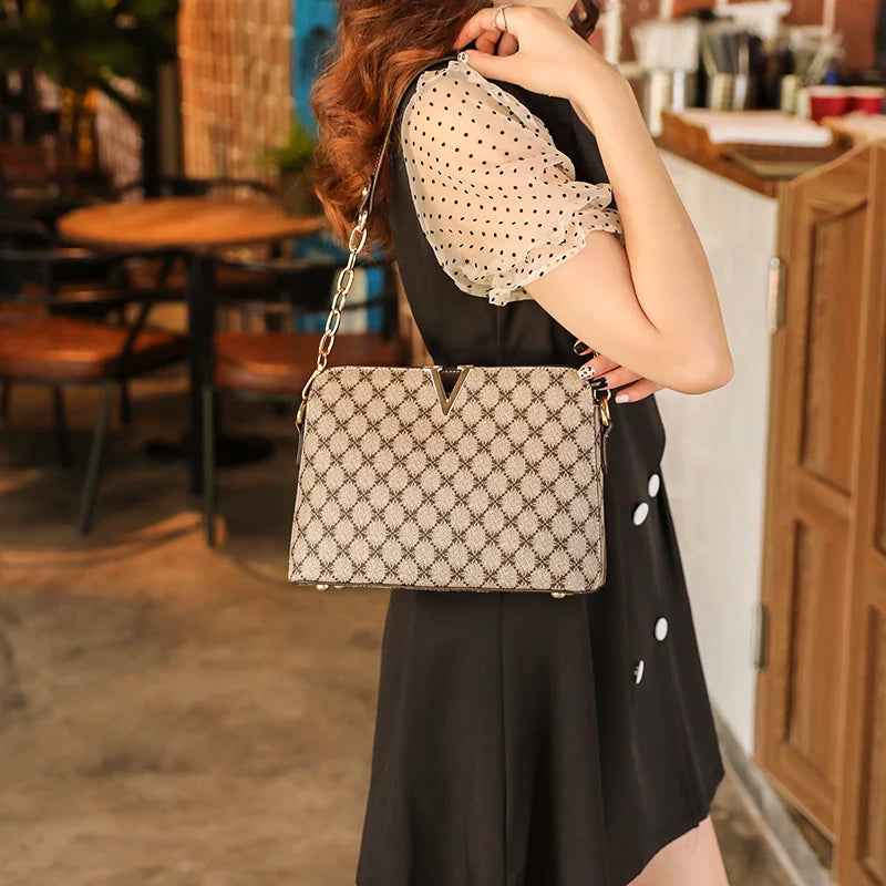 New Luxury Designer Shoulder Bag for Women Pu Leather Crossbody Messenger Female Bags Fashion Chain Sling Ladies Plaid Handbags