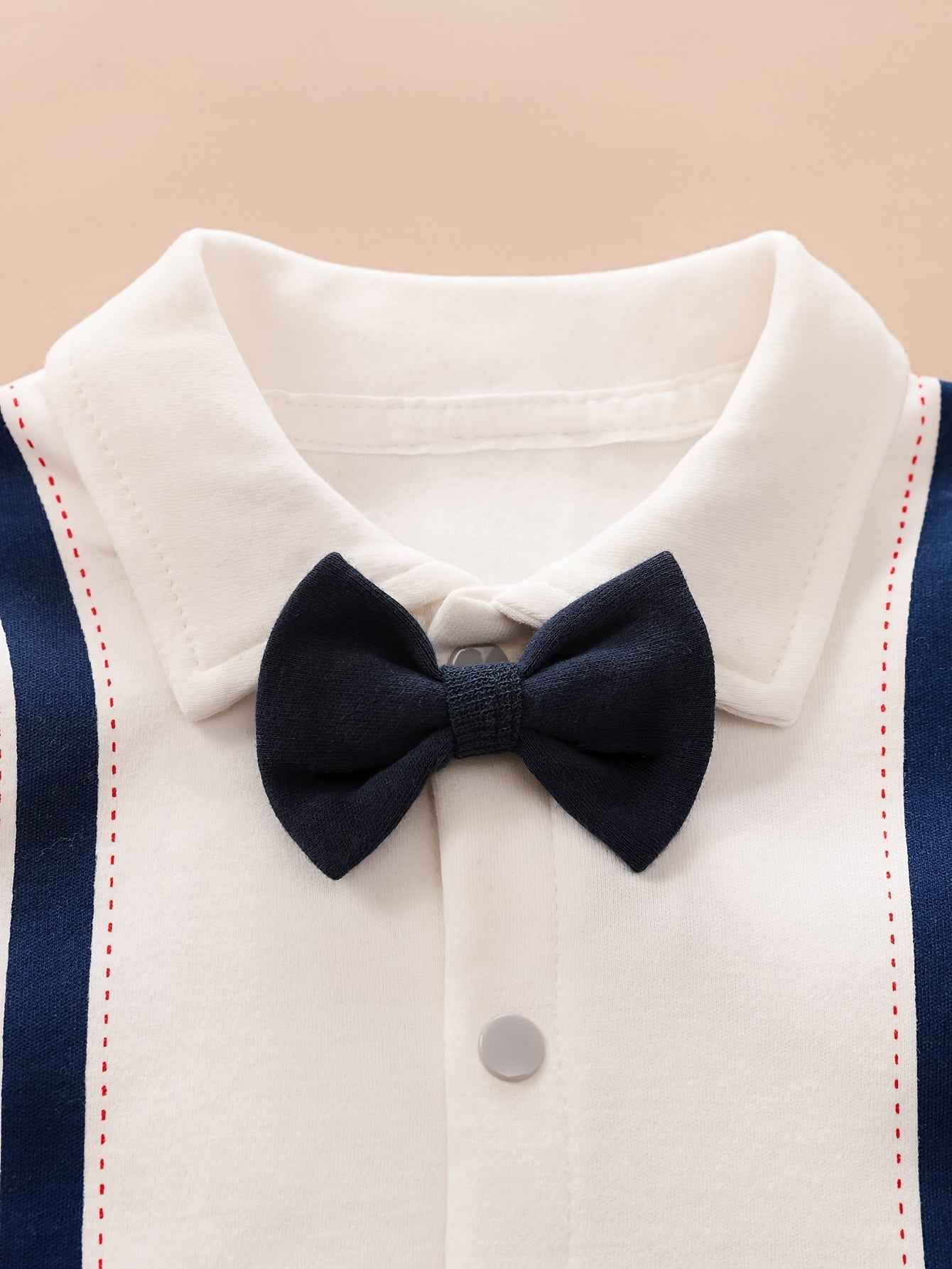 Cotton Bow Tie Gentleman Boy Classic Long Sleeve Spring And Autumn Baby Bodysuit