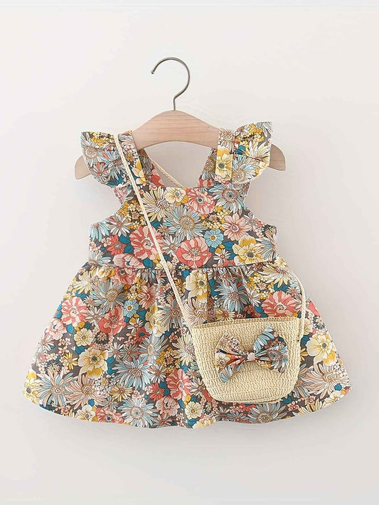 2Pcs/Set Vintage Baby Girl Dresses Summer Cotton Thin Toddler Kids Costume Sleeveless Infant Children Clothes Send Bag 0 To 3 Years Old