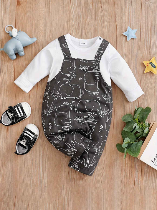 yierying Baby Boys' Long Sleeve Jumpsuit Romper - Mint Green & White Two-in-One Outfit, Soft Everyday diaper-changing onesie for Newborns & Infants, Easy Hand Wash Care, Perfect for Outdoor