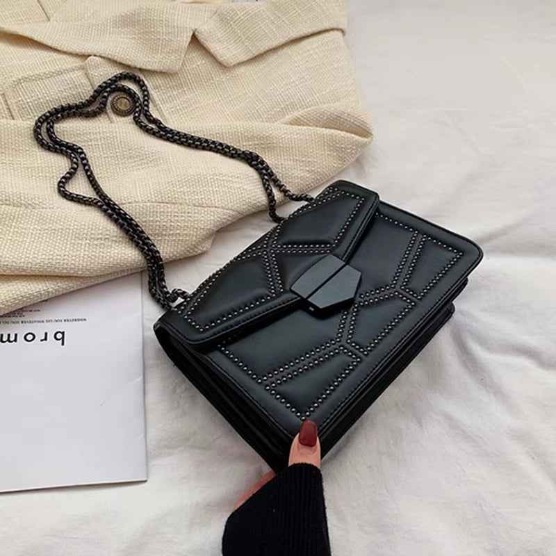 Yogodlns Vintage Rivet Chain Small Shoulder Bags for Women Flap PU Leather Fashion Small Square Crossbody Bag Designer Handbag
