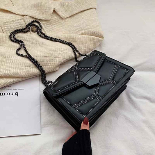 Yogodlns Vintage Rivet Chain Small Shoulder Bags for Women Flap PU Leather Fashion Small Square Crossbody Bag Designer Handbag