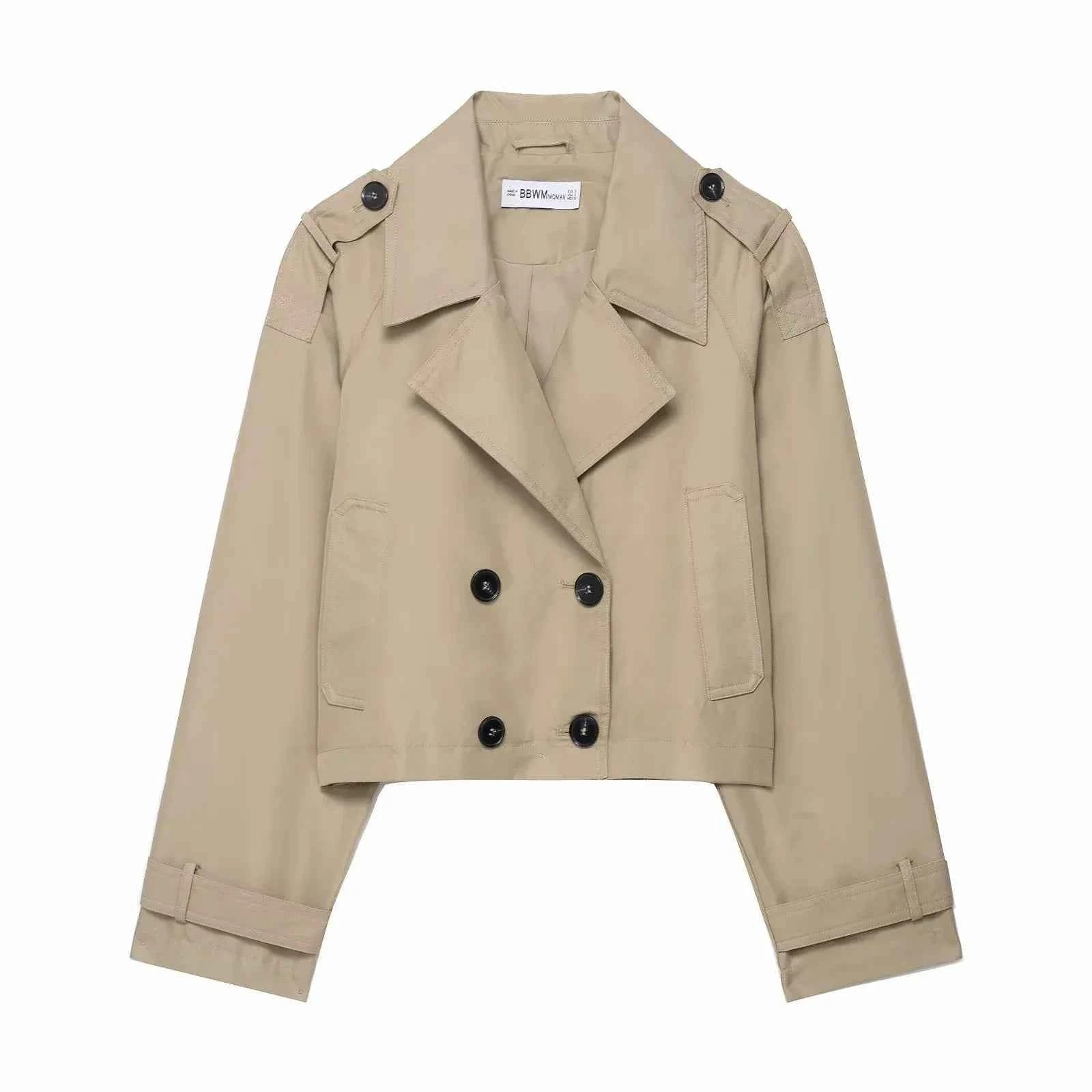 Fashion Lapel Short Trench Coats Women Double Breasted Pockets Jackets Female Autumn Winter New Office Lady Solid Outwear ﻿