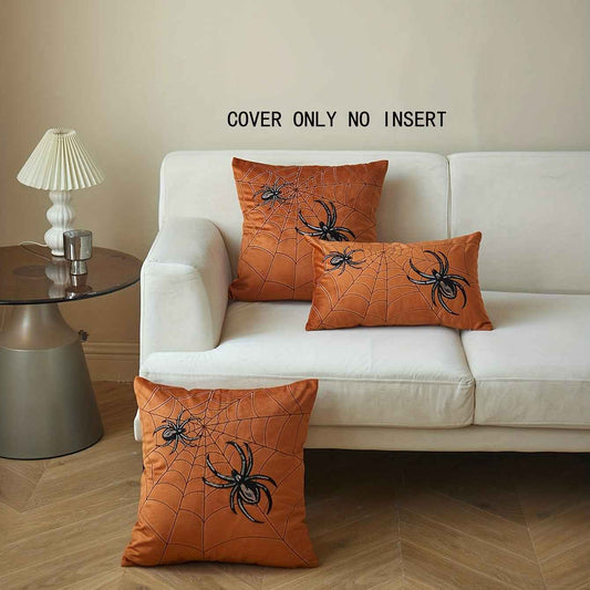 1pc Spider Embroidery Decorative Pillow Cover for Living Room and Bedroom Couch Sofa - Square Cushion Case for Home Decor and Party Decor (No Pillow Insert)