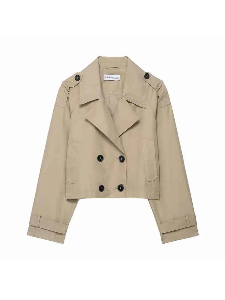 Fashion Lapel Short Trench Coats Women Double Breasted Pockets Jackets Female Autumn Winter New Office Lady Solid Outwear ﻿