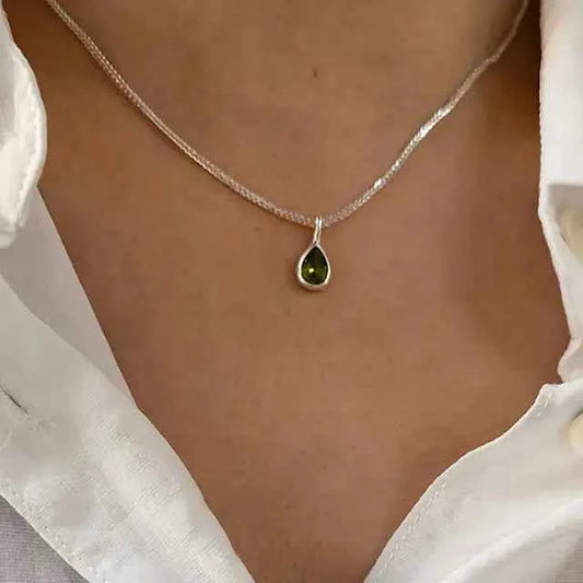 Luxury Green Water Drop Crystal Necklace for Women