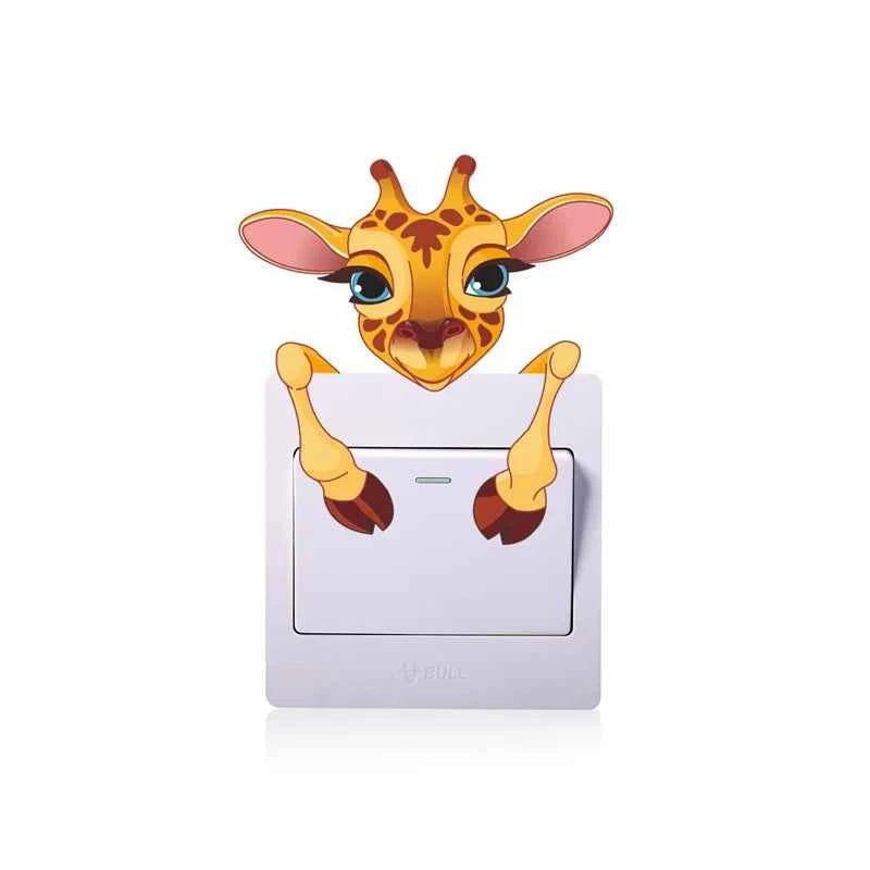 Cartoon Cute Elephant Kitten Panda Socket Switch Wall Sticker Vinyl Decals For Home Decor Lovely Animals Stickers Removable
