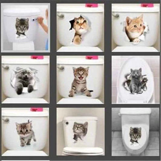 1PCS 3D Cute Kitten Cat Wall Stickers for Kitchen Refrigerator Living Room Bedroom Home Decor DIY Toilet Decal