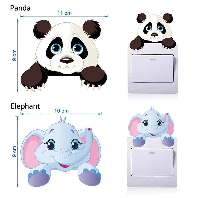 Cartoon Cute Elephant Kitten Panda Socket Switch Wall Sticker Vinyl Decals For Home Decor Lovely Animals Stickers Removable