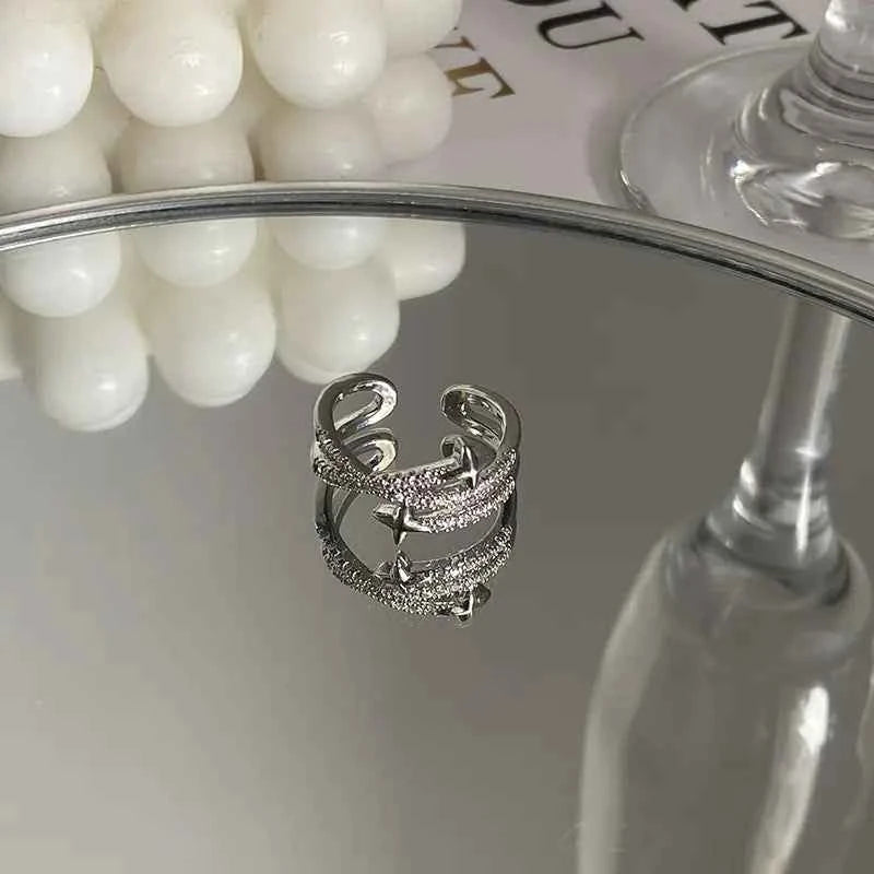 Exquisite Zircon Cross Asterism Ring for Women