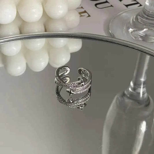 Exquisite Zircon Cross Asterism Ring for Women