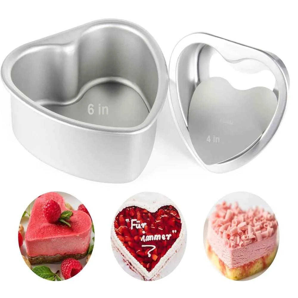 Non-Stick Heart-Shaped Cake Mold Tray Detachable Bottom Aluminum Baking Pan DIY for Holidays Valentine's Day Cake Decoration