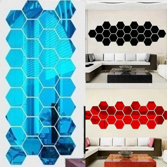 12Pcs Hexagonal Mirror Wall Sticker Background Removable Stereo Decal Home Decor DIY Decorations for Home Bedroom Living Room