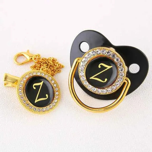 Luxury Black Gold Baby Pacifier with Clip, Letter M