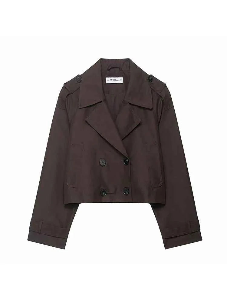 Fashion Lapel Short Trench Coats Women Double Breasted Pockets Jackets Female Autumn Winter New Office Lady Solid Outwear ﻿