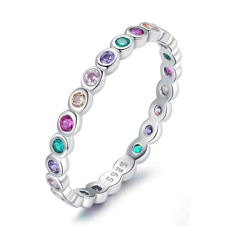 S925 Silver Colorful Zircon Rainbow Ring for Women