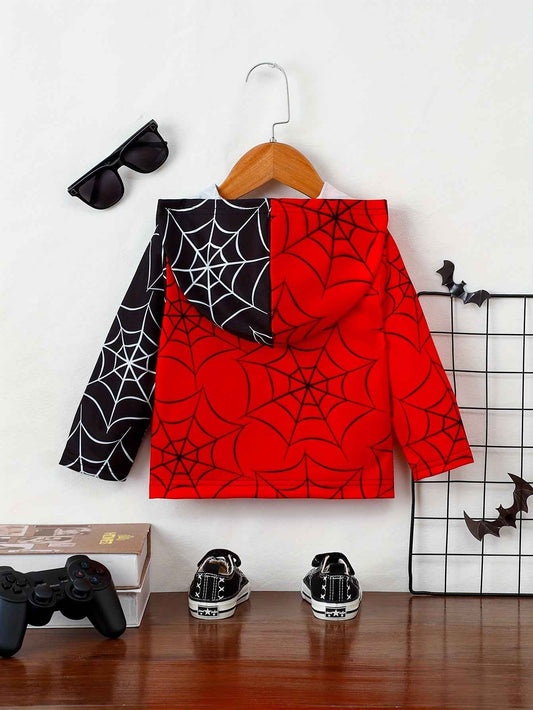 Autumn And Winter Baby Spider Web Pattern Hooded Long-Sleeved Jacket One-Piece Versatile Handsome College Style