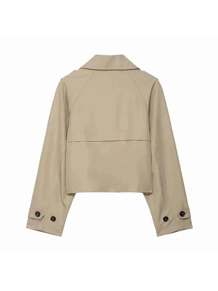 Fashion Lapel Short Trench Coats Women Double Breasted Pockets Jackets Female Autumn Winter New Office Lady Solid Outwear ﻿