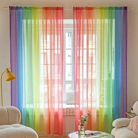 1pc Rainbow Colored Yarn Curtain, Colorful Window Treatment For Bedroom Office Kitchen Living Room Study Home Decor