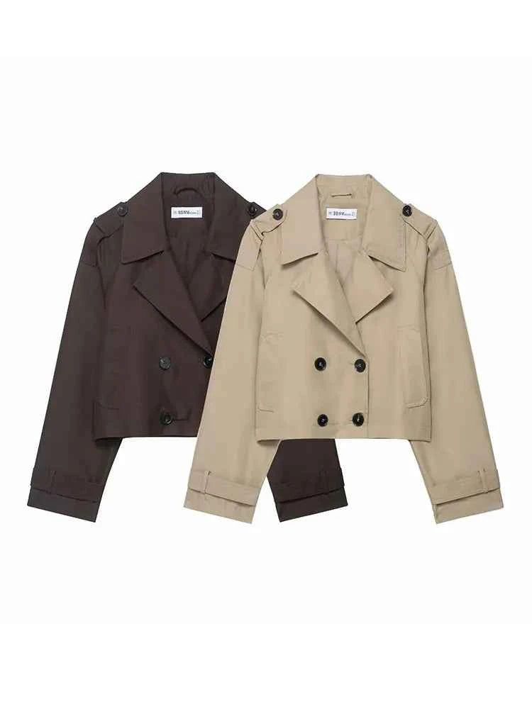 Fashion Lapel Short Trench Coats Women Double Breasted Pockets Jackets Female Autumn Winter New Office Lady Solid Outwear ﻿